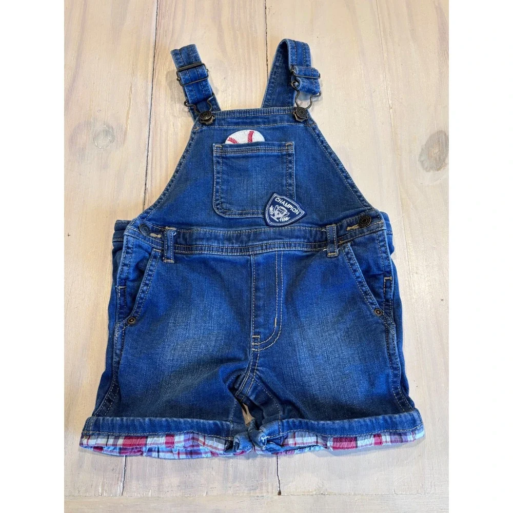 Gymboree Baby Boys Blue Denim Baseball Champion Shortall Overalls 12-18M 7000408